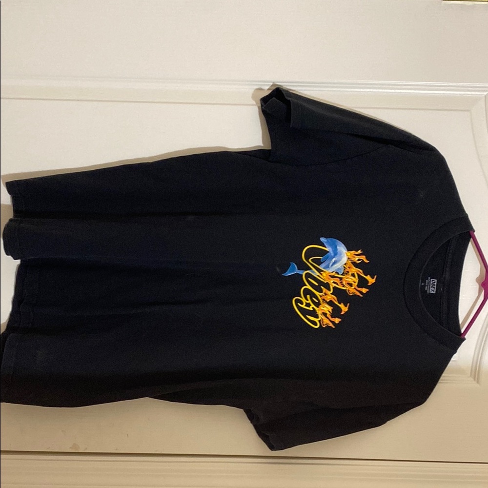 Black Graphic T-Shirt with Blue and Yellow Design